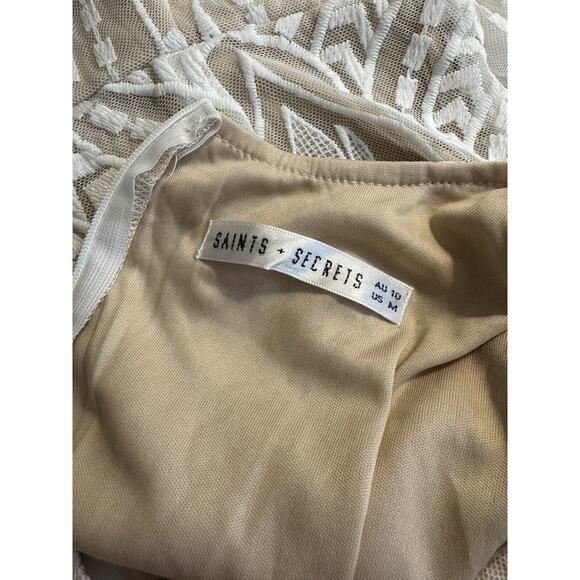 Saints + Secrets MADE IN HEAVEN Long Sleeve White Lace Mini Dress Women’s Medium - Picture 6 of 6